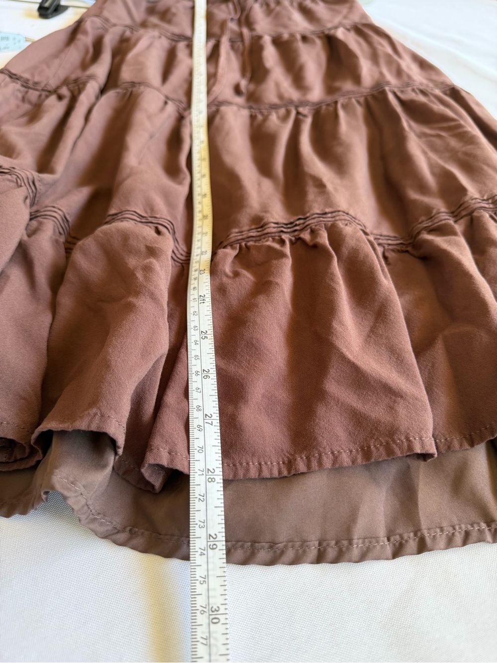 Brown Tiered Maxi Skirt W/Drawstring. Size XS - Picture 6 of 6